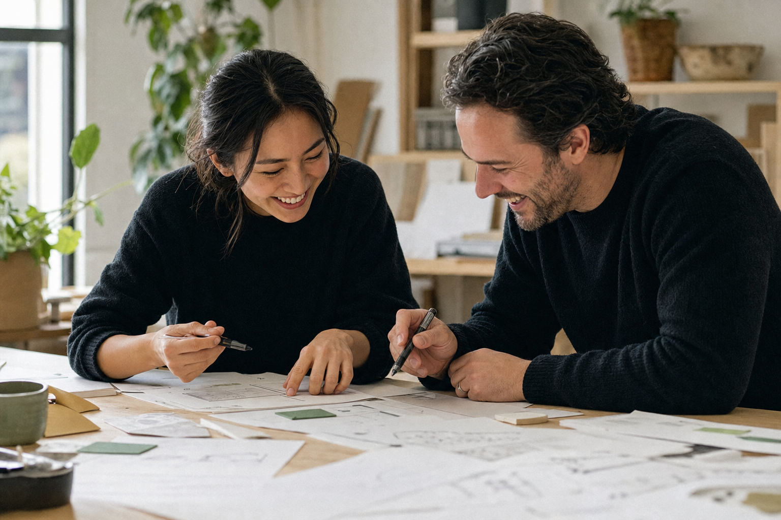 Two founders working through an idea together